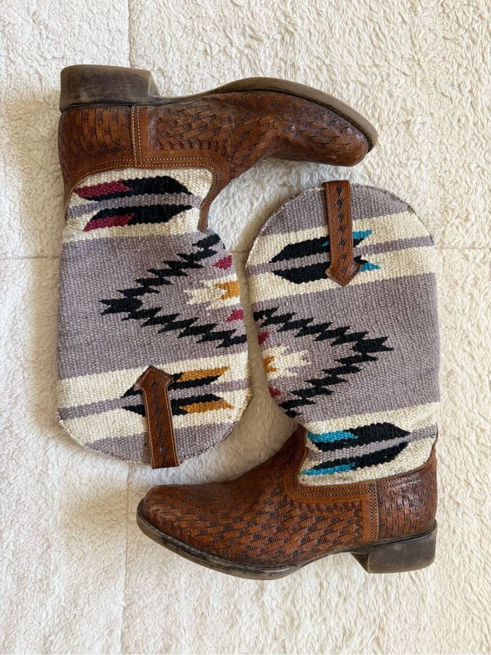 Roper Womens 6.5 Brown Leather Southwestern Aztec Cowboy Boots Boho Western - Picture 2 of 9